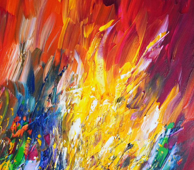 detail of the vibrant red abstract painting