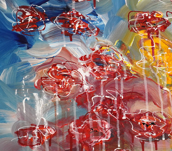 detail of the large poppy painting in portrait format