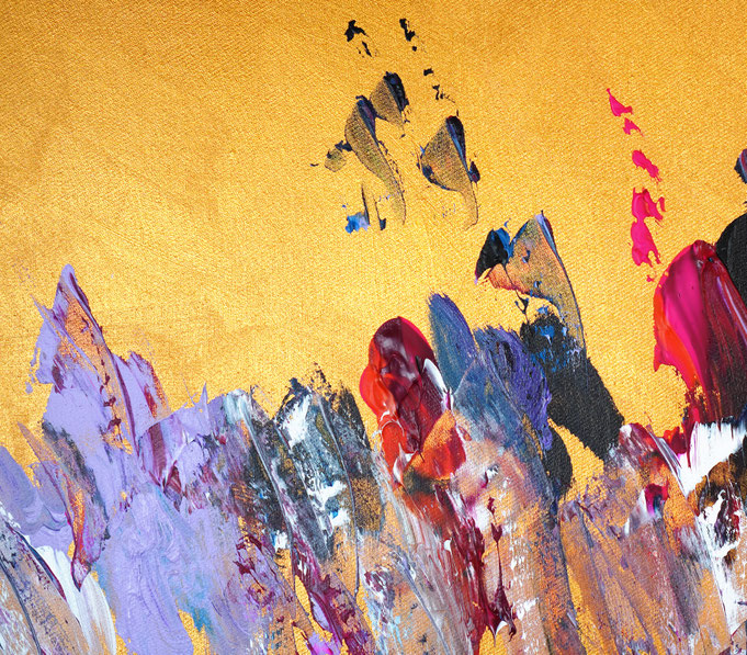 detail foto from the abstract artwork of the artist Peter Nottrott. Gold vibrant large original, acrylic on canvas