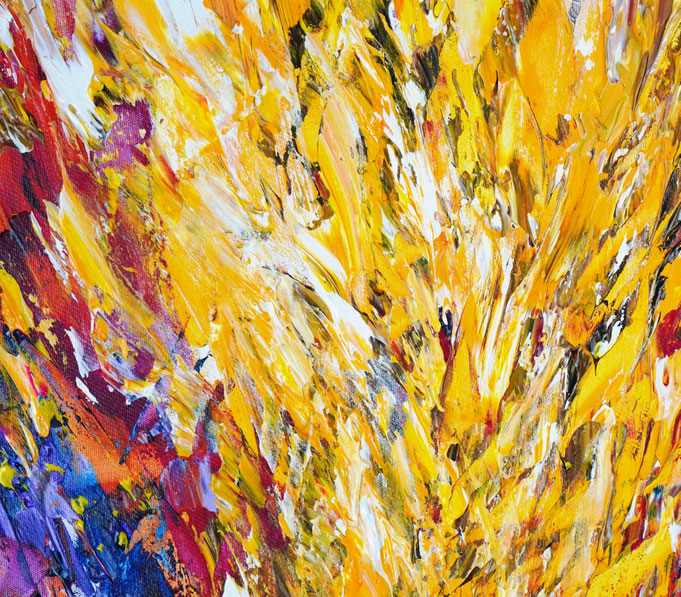 detail of the vibrant red abstract painting