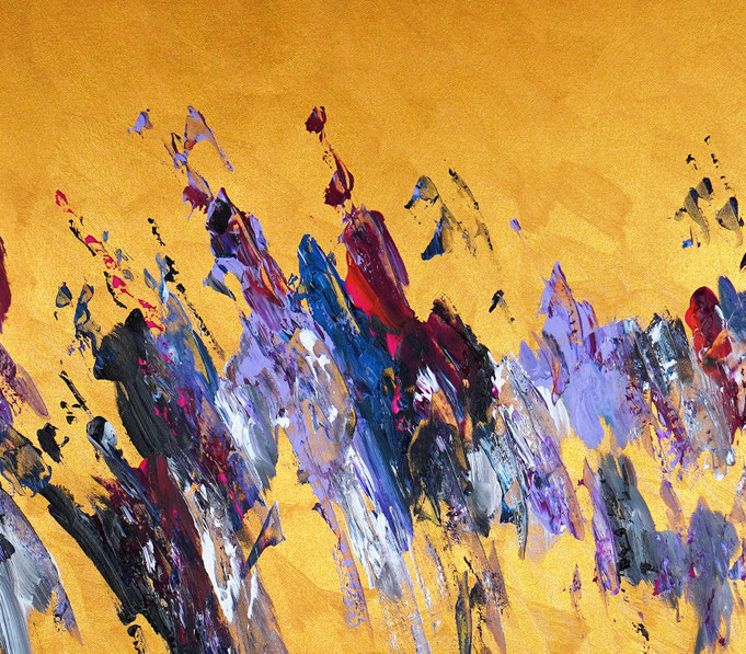 detail foto from the abstract artwork of the artist Peter Nottrott. Gold vibrant large original, acrylic on canvas
