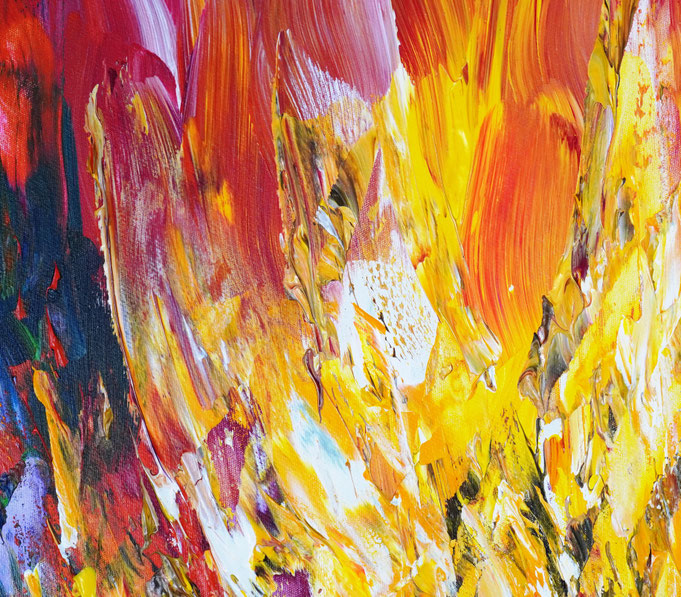 detail of the vibrant red abstract painting