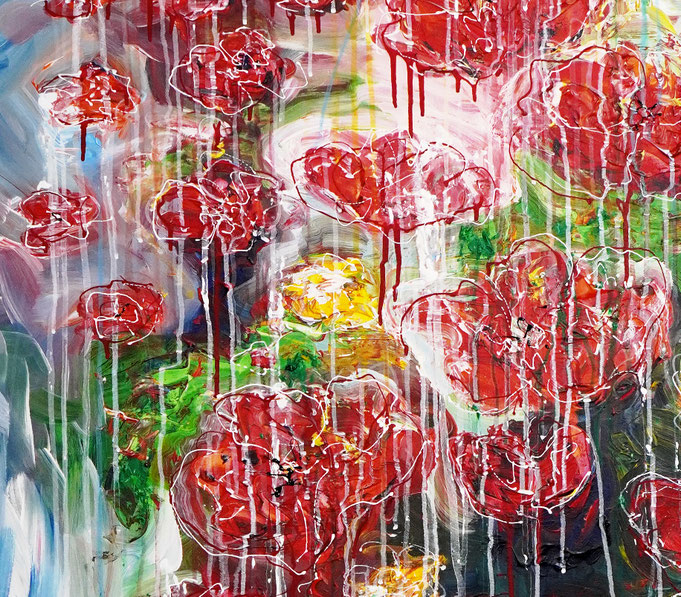 detail of the large poppy painting in portrait format