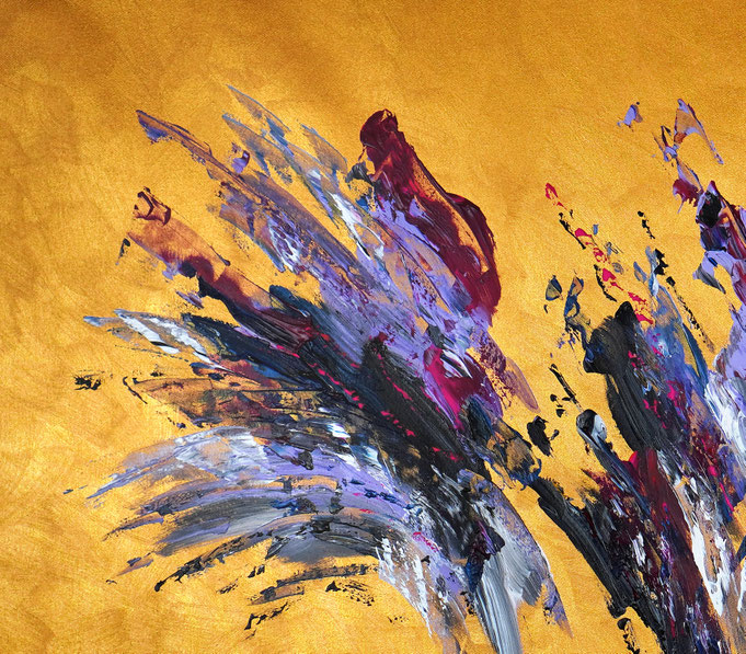 detail foto from the abstract artwork of the artist Peter Nottrott. Gold vibrant large original, acrylic on canvas