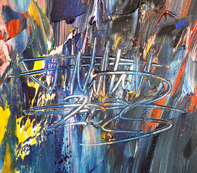 signature of the abstract, colorful painting