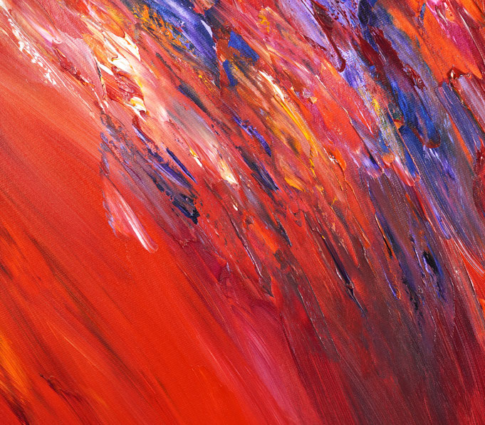 detail of the vibrant red abstract painting