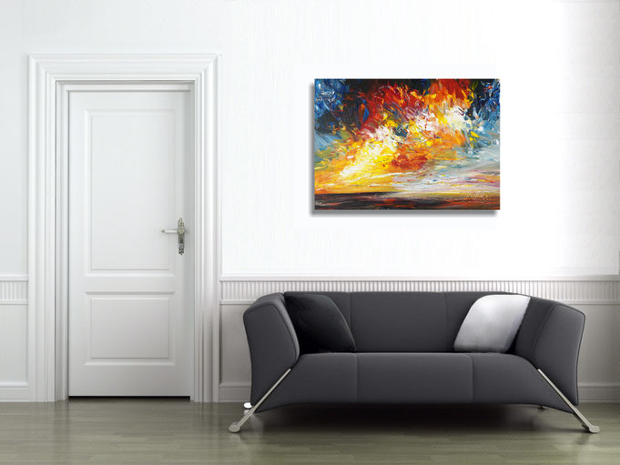 So the flower painting shines on the wall