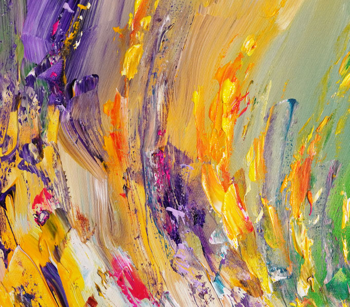 Detail of the abstract and detailed, red colorful painting. Acrylic on canvas