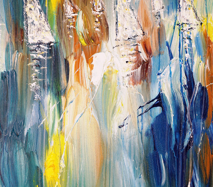 detail photo of the large vibrant sail boat painting