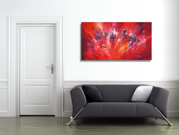 The abstract painting in the finished clamped to the wall .