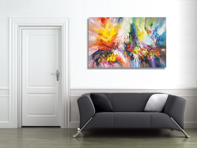 The finished painting hanging on the wall