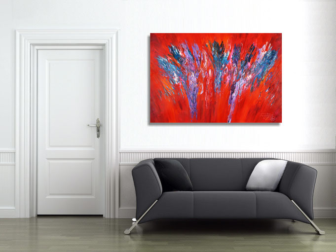 The finished painting hanging on the wall