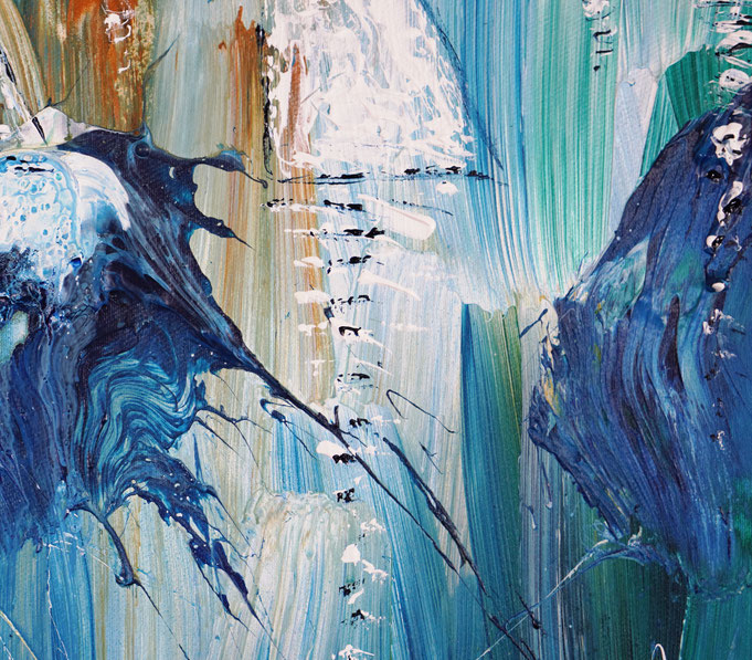 detail photo of the large vibrant sail boat painting