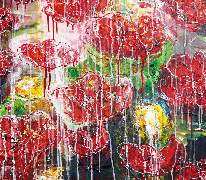 detail of the large poppy painting in portrait format