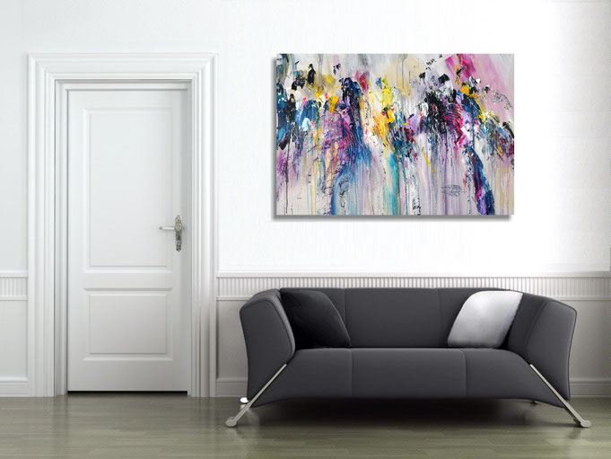The finished painting hanging on the wall