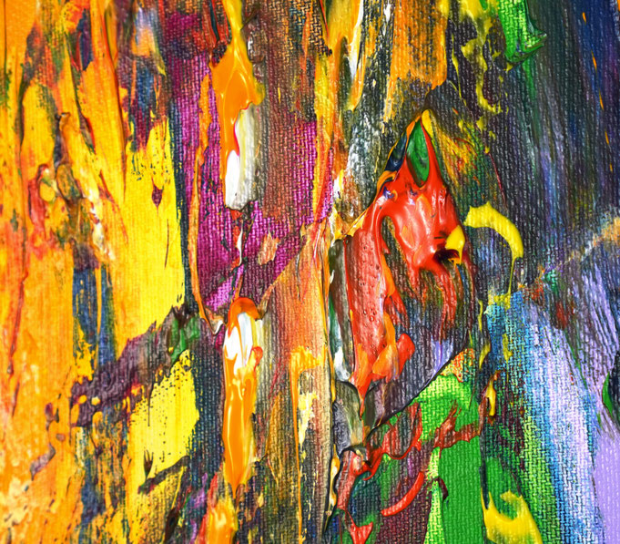 detail of the vibrant red abstract painting