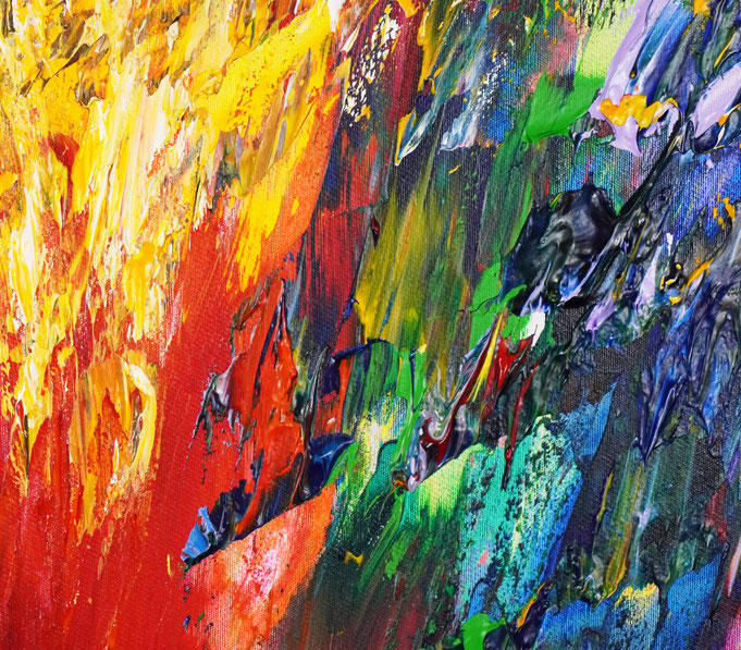 detail of the vibrant red abstract painting