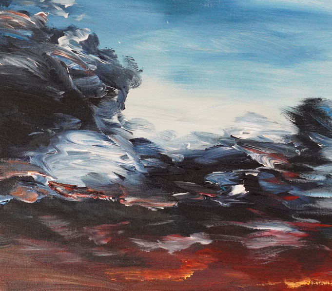 detail of the cloudscape painting at sunset by the artist Peter Nottrott