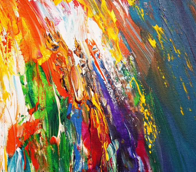 Detail of the abstract and detailed, red colorful painting. Acrylic on canvas