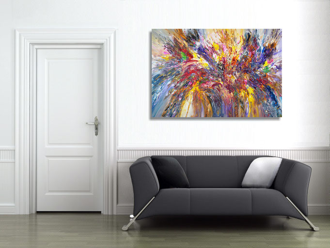 The finished painting hanging on the wall