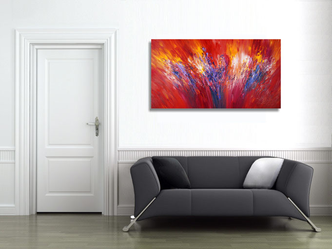 The abstract painting in the finished clamped to the wall .