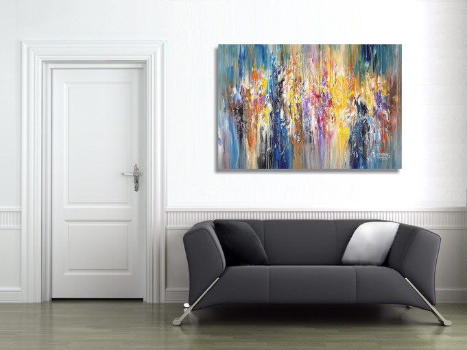 The finished painting hanging on the wall