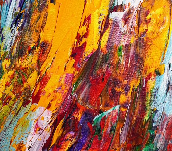 Detail of the abstract and detailed, red colorful painting. Acrylic on canvas