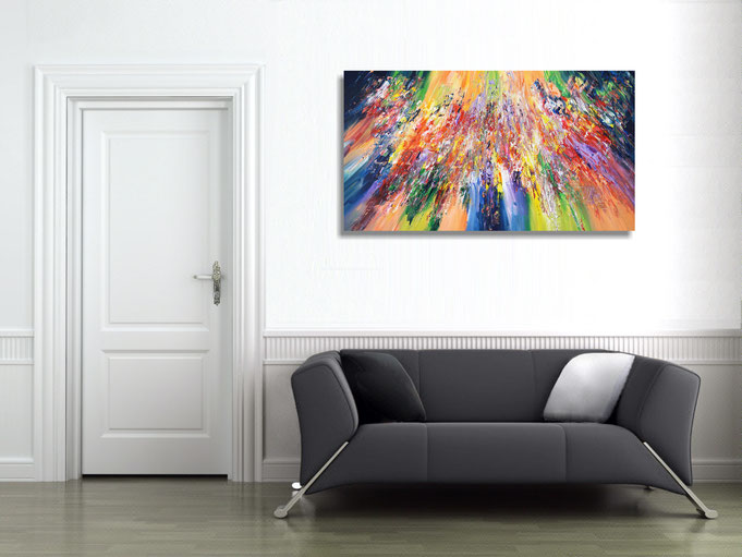 The abstract painting in the finished clamped to the wall .