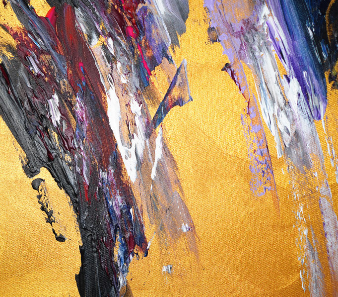 detail foto from the abstract artwork of the artist Peter Nottrott. Gold vibrant large original, acrylic on canvas