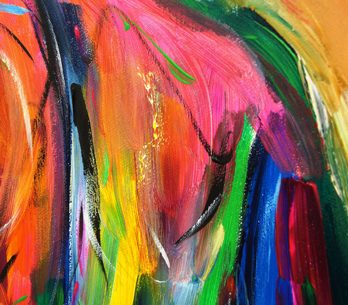 detail of the extra large painting colorful dancing amorists on canvas