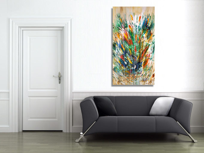 So the flower painting shines on the wall