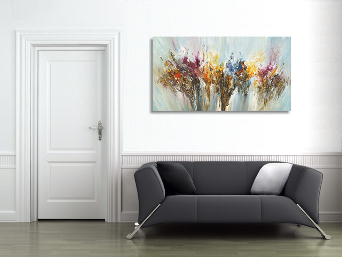 ready to hang, blue abstract large painting