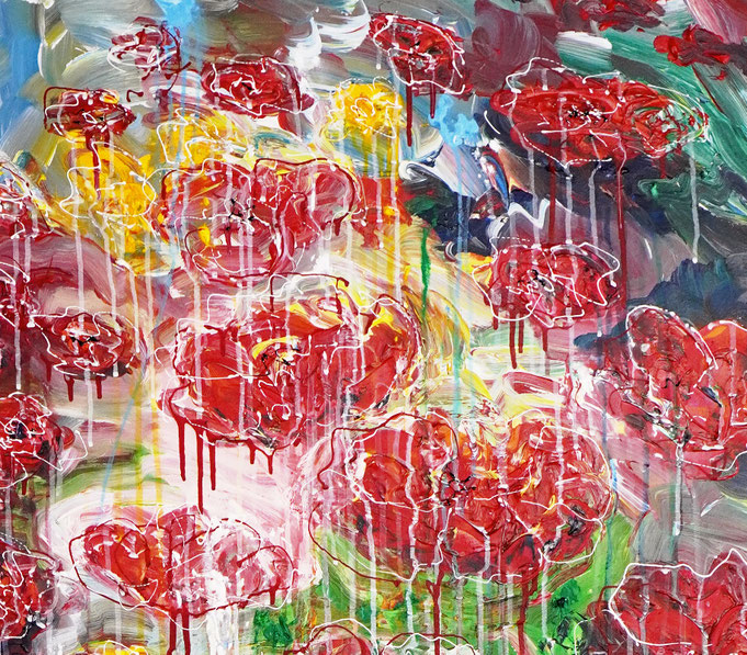 detail of the large poppy painting in portrait format