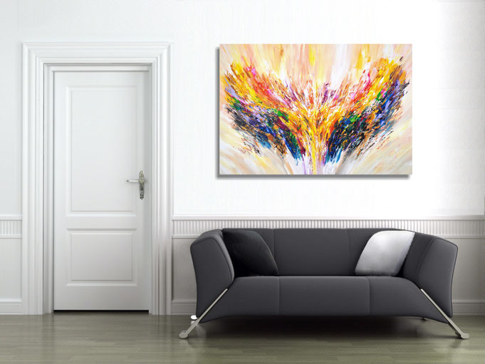 The finished painting hanging on the wall