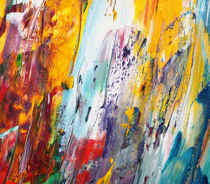 Detail of the abstract and detailed, red colorful painting. Acrylic on canvas