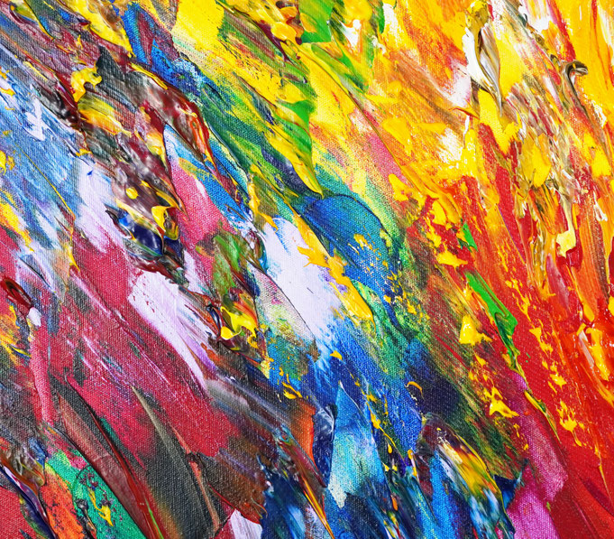 detail of the vibrant red abstract painting