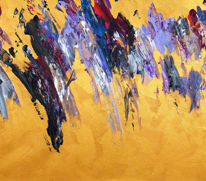 detail foto from the abstract artwork of the artist Peter Nottrott. Gold vibrant large original, acrylic on canvas