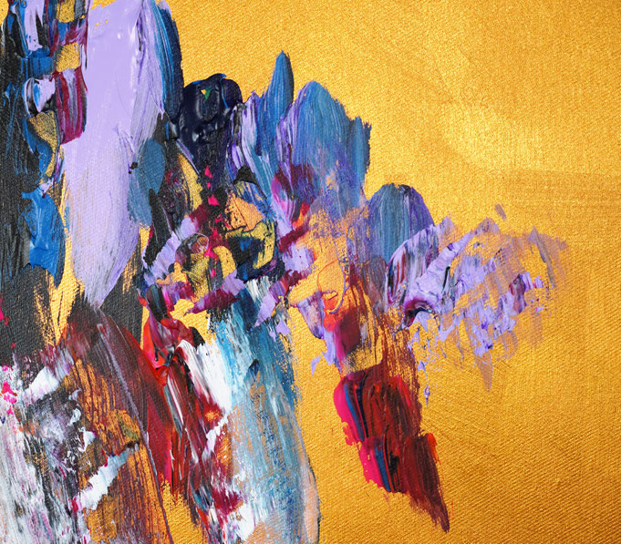 detail foto from the abstract artwork of the artist Peter Nottrott. Gold vibrant large original, acrylic on canvas