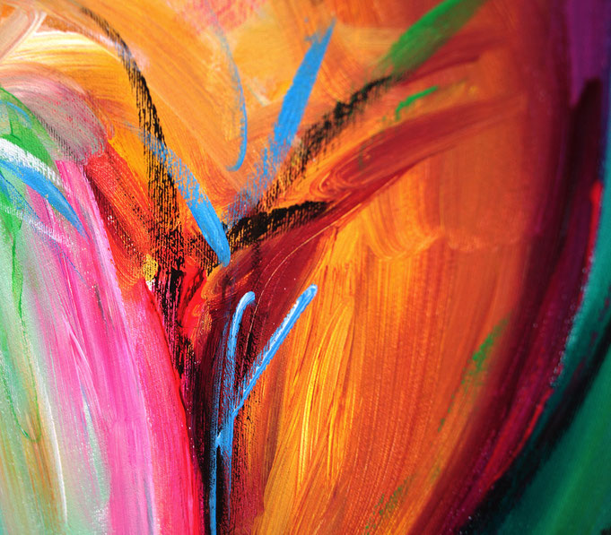 detail of the extra large painting colorful dancing amorists on canvas