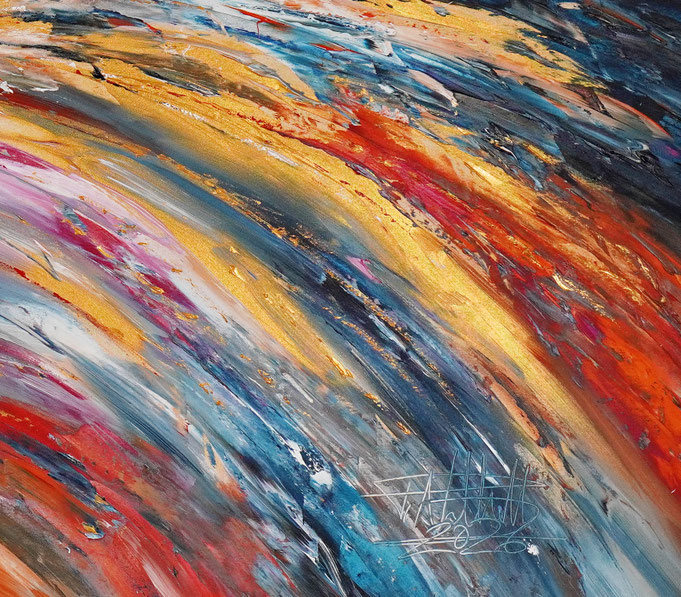 detail of the abstract painting in an oversized panoramic format