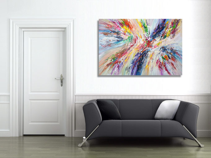 The finished painting hanging on the wall