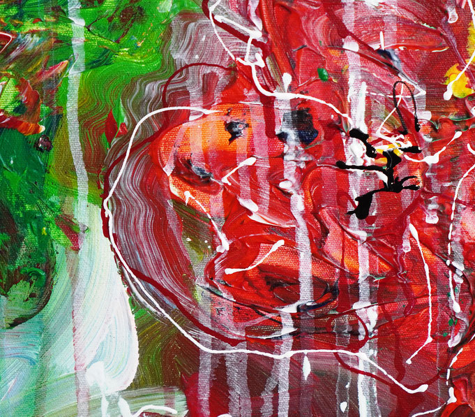 detail of the large poppy painting in portrait format