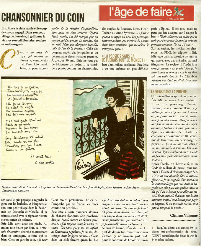 Superbe article signé Clément Villaume dans le dernier numéro de "L'âge de faire" (www.lagedefaire-lejournal.fr) 