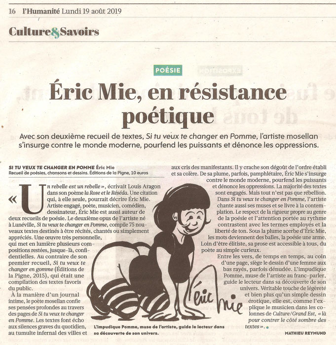 Dans "L’HUMANITÉ" du Lundi 19 Août 2019