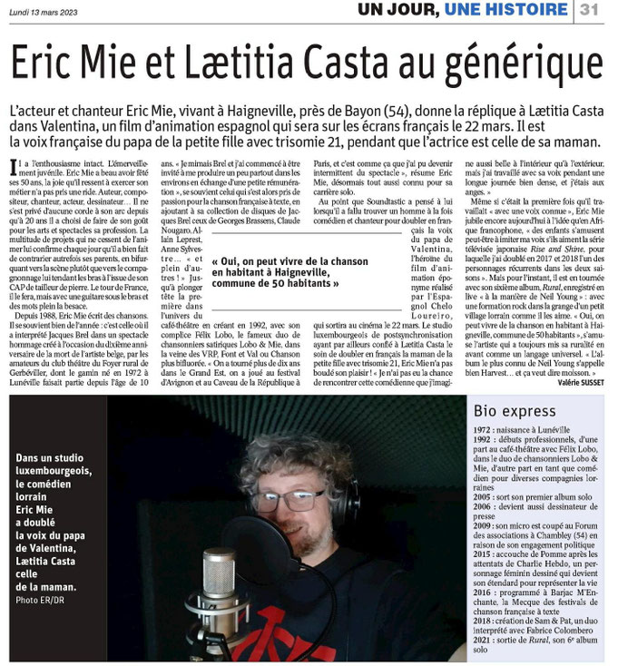 Article du 13 Mars 2023 L'Est Républicain, Républicain Lorrain, Vosges Matin etc. 