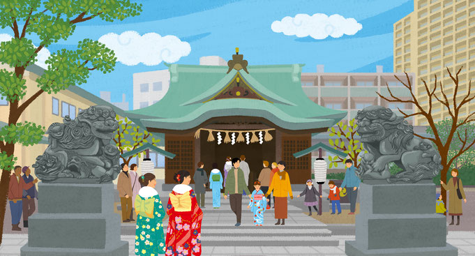 磐井神社　六子狛犬　イラスト