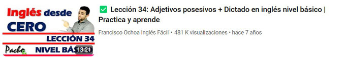 Lección 34: Adjetivos posesivos + Dictado en inglés nivel básico | Practica y aprende