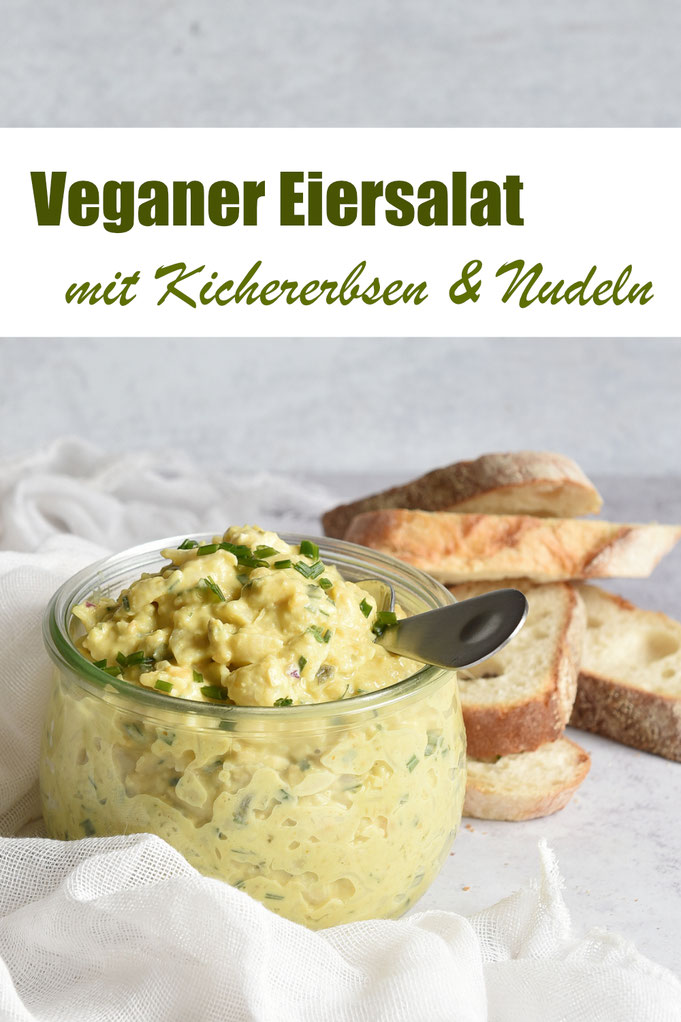 Veganer Eiersalat mit Kichererbsen und kleinen Nudeln Thermomix, die Kichererbsen sorgen für eine gute Grundkonsistenz und die Nudeln für das Mundgefühl von Eiweiß, das Kala Namak ist ein Salz mit Schwefelgeschmack und sorgt für den Eigeschmack
