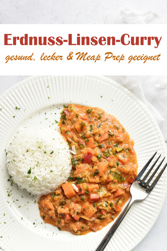 Erdnuss Linsen Curry mit Paprika, Möhren und Pak Choi oder Spinat, dazu Reis, Meal Prep, kann eingefroren und aufgewärmt werden, einfach und lecker, Mittagessen, schnelles Feierabendrezept, Thermomix, vegan