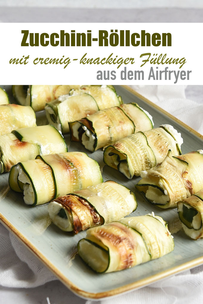 Zucchini Röllchen - leckeres Fingerfood, z.B. aus dem Airfryer, gefüllt mit einer Feta-Honig-Creme und einem Stück Gurke, einfach zu machen, Füllung aus dem Thermomix